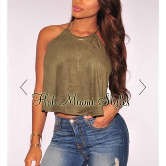 Olive faux suede flare top (S)